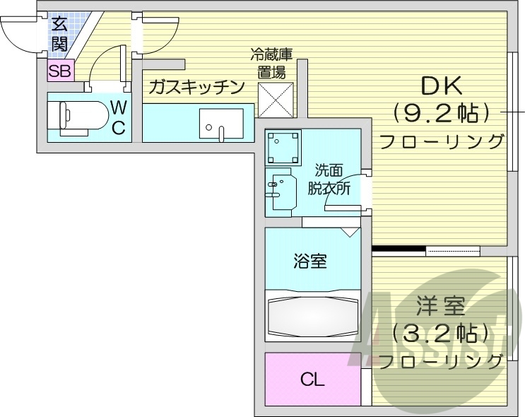 1LDK、エアコン、ネット無料、シャワートイレ