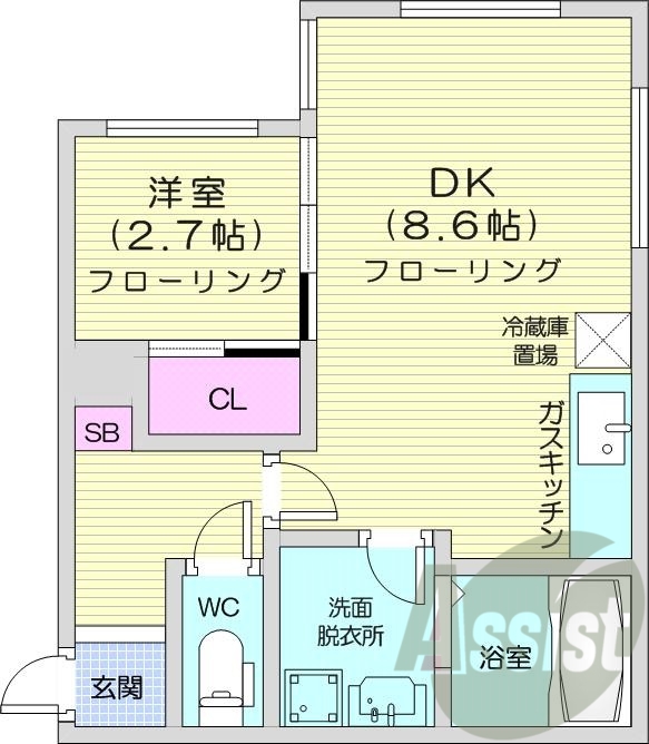 1LDK、エアコン、ネット無料、シャワートイレ