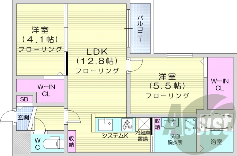 2LDK、エアコン、都市ガス、ネット無料