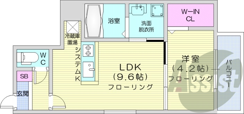 1LDK、エアコン、都市ガス、ネット無料