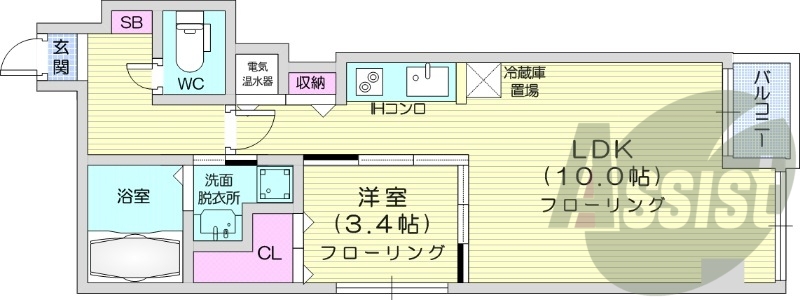 1LDK、収納、バストイレ別、洗面脱衣所、ネット無料