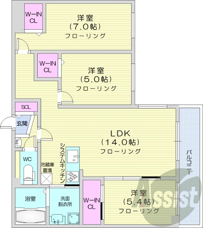 3LDK、エアコン、都市ガス、ペット飼育可能