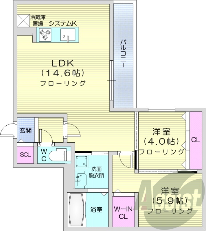 2LDK、エアコン、都市ガス、ペット飼育可能
