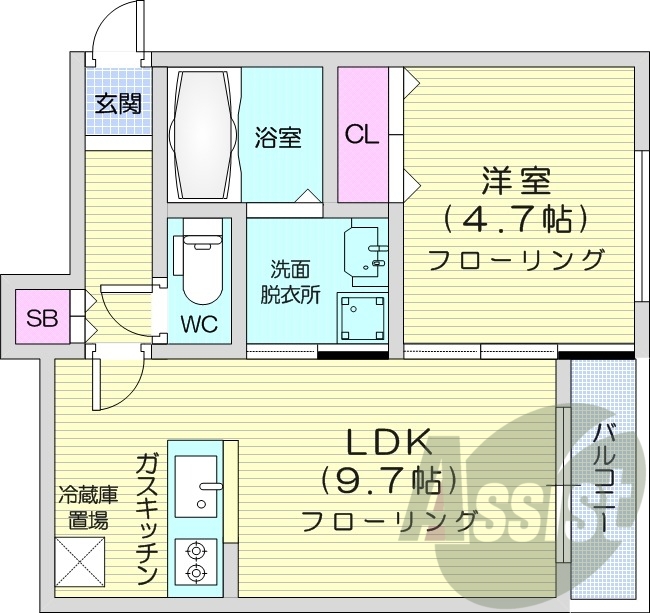 1LDK、エアコン、独立洗面台、ネット無料