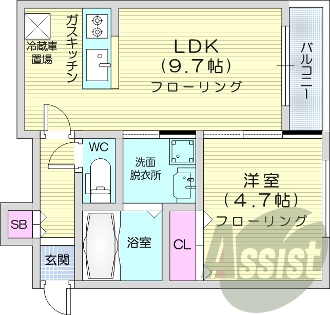 1LDK、エアコン、独立洗面台、ネット無料