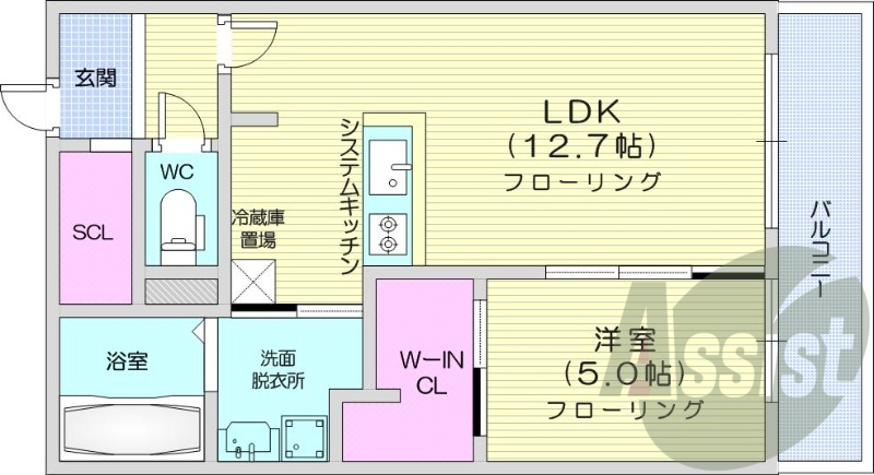 1LDK、エアコン、都市ガス、浴室乾燥機