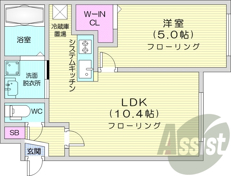 1LDK、システムキッチン、エアコン、ネット使用料無料