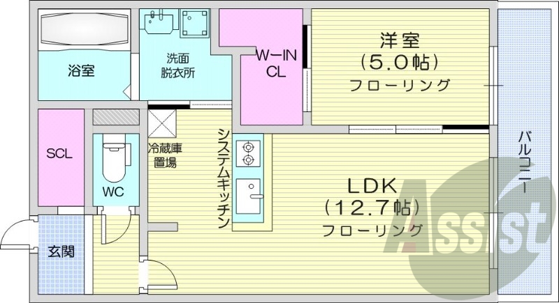 1LDK、エアコン、都市ガス、浴室乾燥機