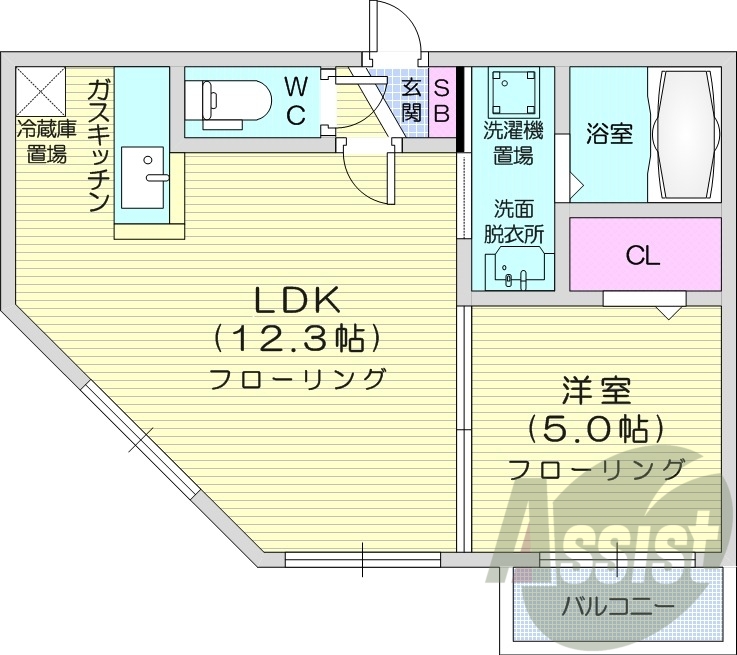 1LDK、都市ガス、ガス暖房、ネット無料、宅配BOX