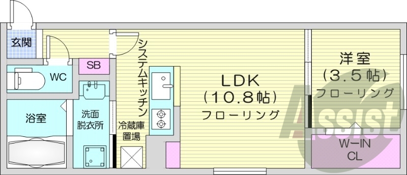 1LDK、エアコン、都市ガス、ペット飼育可能