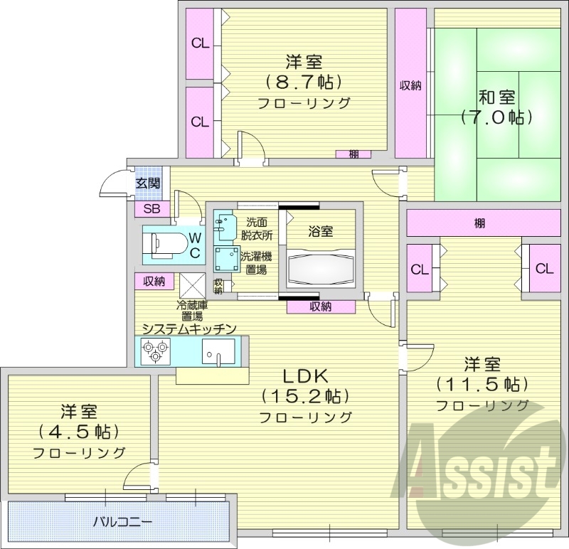 4LDK、分譲タイプ、システムキッチン、エアコン