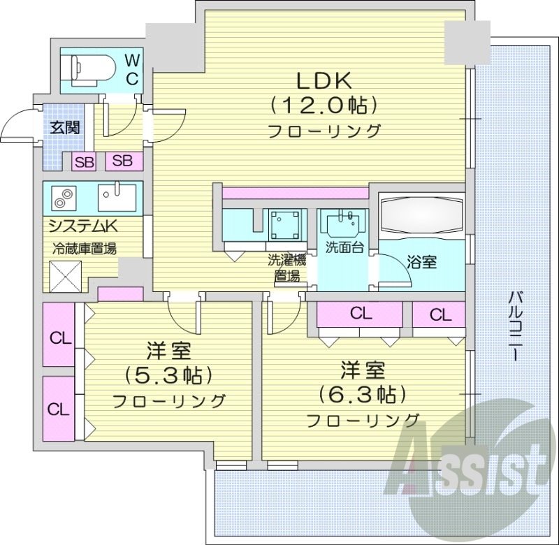 2LDK、オートロック、宅配ボックス、エアコン