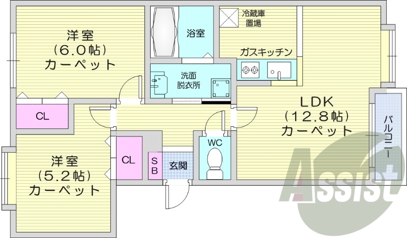 2LDK、クローゼット、シャンプードレッサー