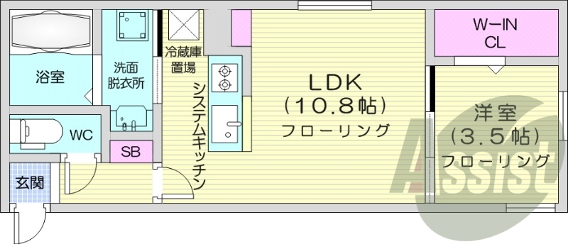 1LDK、エアコン、都市ガス、ペット飼育可能