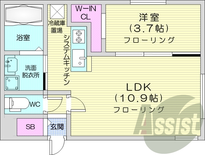 1LDK、エアコン、都市ガス、ペット飼育可能