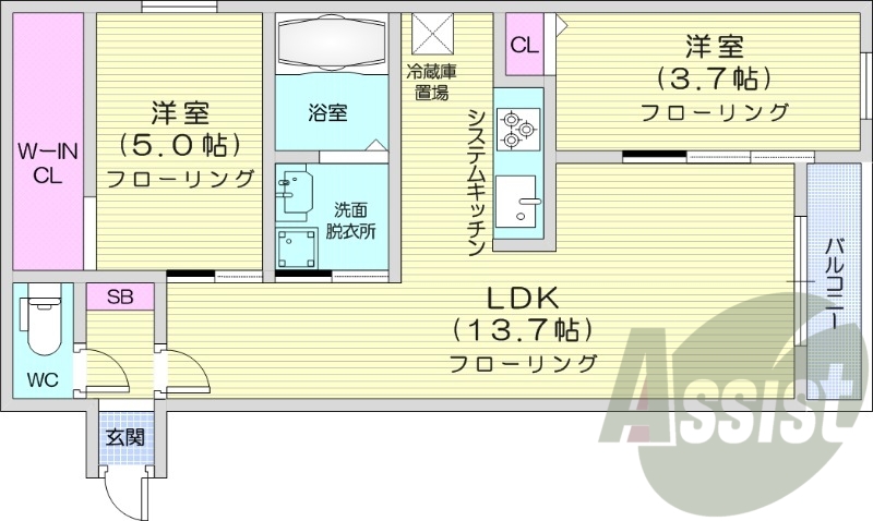 2ＬＤＫ、エアコン、都市ガス、ネット使用料無料