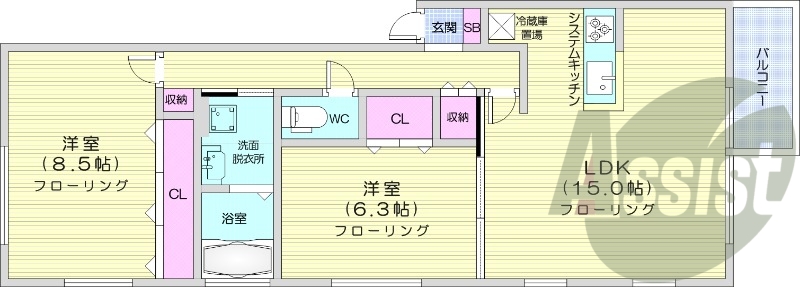 2LDK、エアコン、独立洗面台、モニターホン