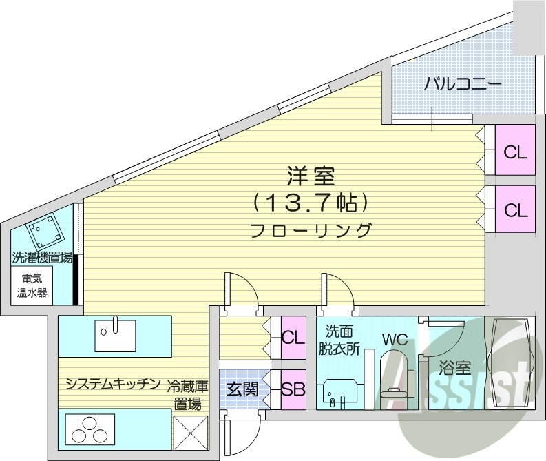 １R、オール電化、オートロック、宅配ボックス