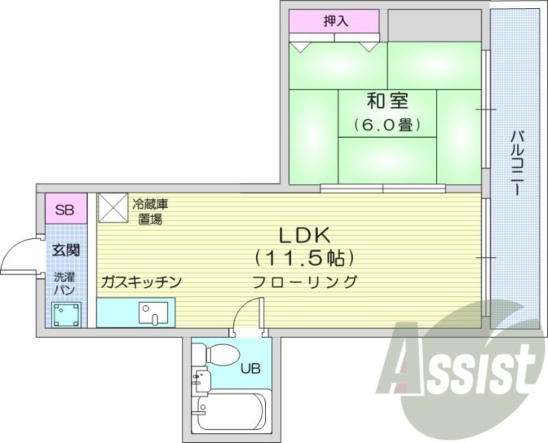 1LDK、灯油FF暖房、ネット使用料無料、都市ガス