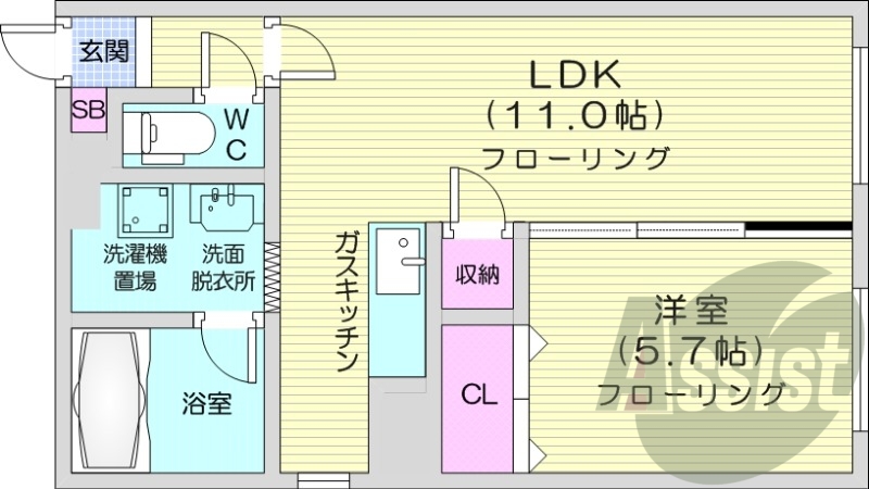 1LDK、ネット無料、エアコン、灯油暖房