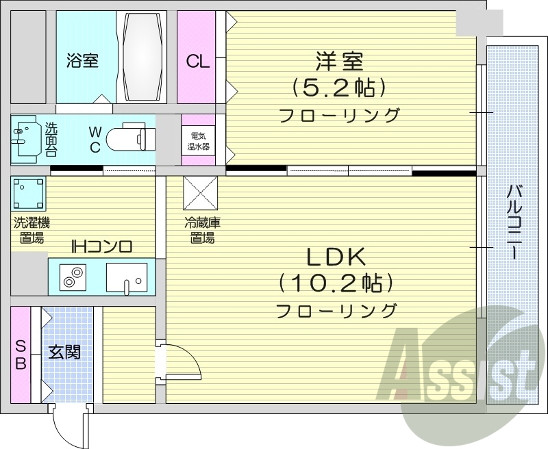 1LDK、オール電化、オートロック、独立キッチン
