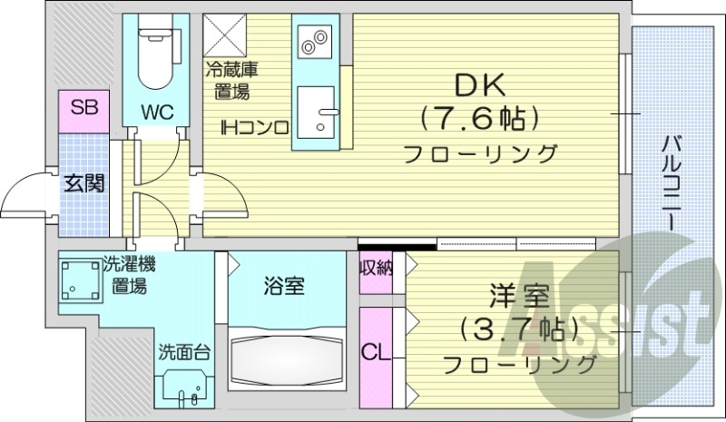 1LDK、インターネット無料、都市ガス、洗面脱衣所