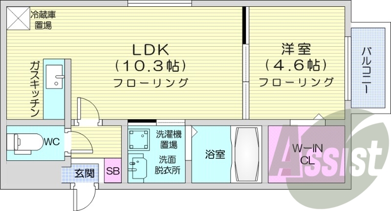 1LDK、洗面脱衣所、シャンドレ、ウォークインクローゼット