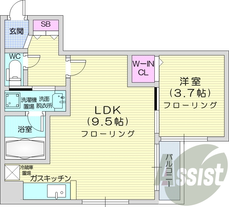 1LDK、都市ガス、エアコン、宅配ボックス