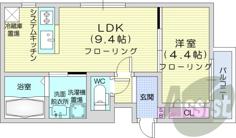 1LDK、システムキッチン、灯油暖房、エアコン