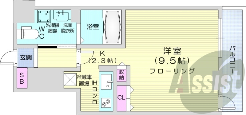 1K、オール電化、バルコニー、シャワートイレ