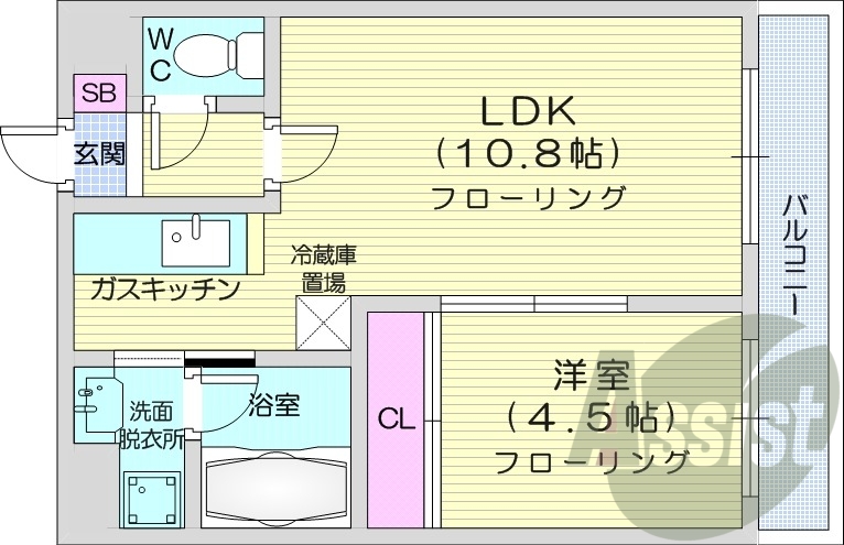 1LDK、オートロック、エアコン、独立洗面台、バストイレ別