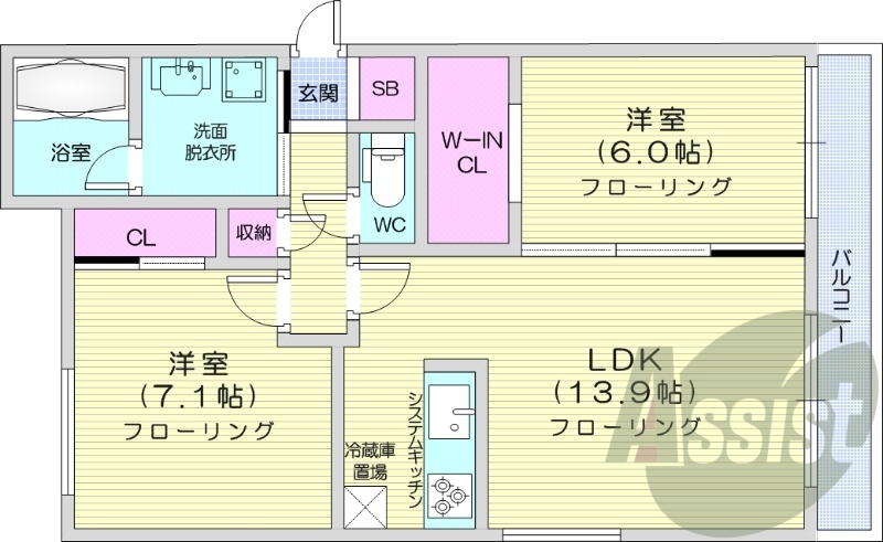 2LDK、エアコン、都市ガス、追い焚き、ネット無料
