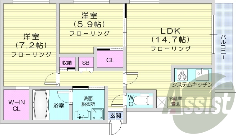 2LDK、エアコン、都市ガス、追い焚き、ネット無料