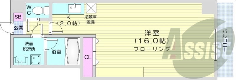 1K、角部屋、バストイレ別、ネット使用料無料