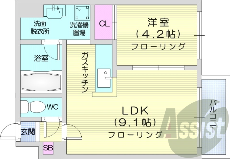 1LDK、クローゼット、シューズボックス、独立洗面台