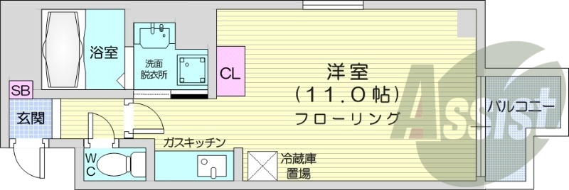 1R、オートロック、バストイレ別、ネット使用料無料