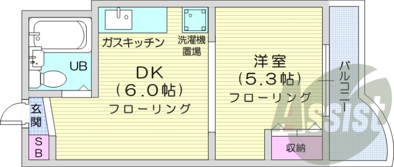 1DK、オートロック、シューズボックス、クッションフロア