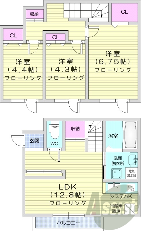 3LDK、インターネット無料、TVモニターホン、エアコン