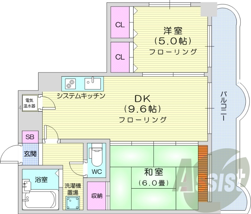 2DK、オートロック、オール電化、エアコン