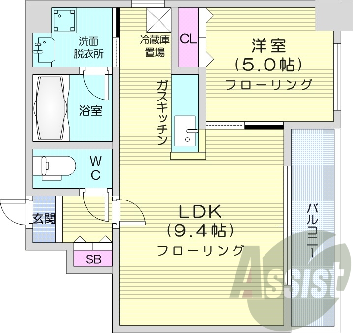 1LDK、エアコン、独立洗面台、ネット無料
