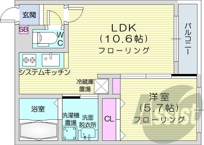 1LDK、都市ガス、エアコン、ガス暖房、ネット無料