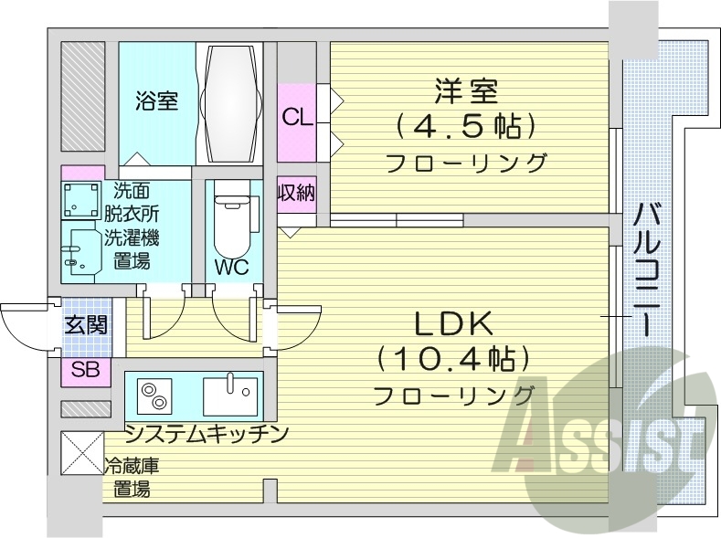 1LDK、収納、バストイレ別、洗面脱衣所