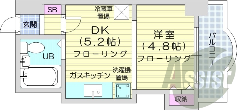 1DK、オートロック、モニターホン、都市ガス