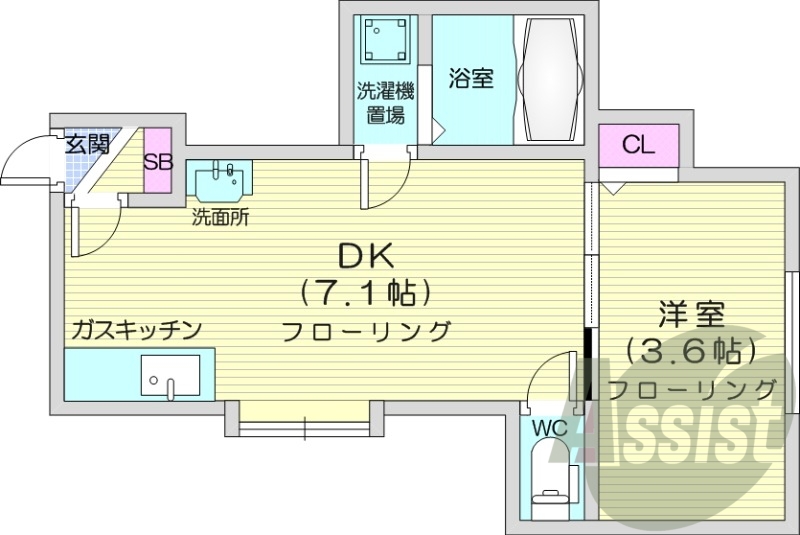 1DK、角部屋、ネット無料、オートロック