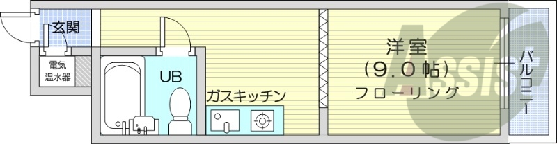 1R、都市ガス、灯油暖房、電気給湯、ケーブルtv