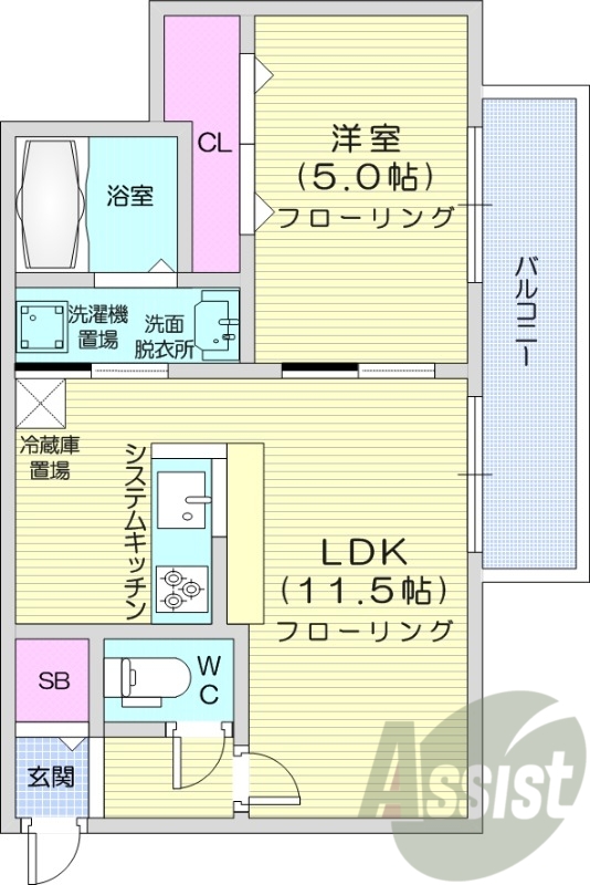 1LDK、都市ガス、エアコン、システムキッチン、ネット無料