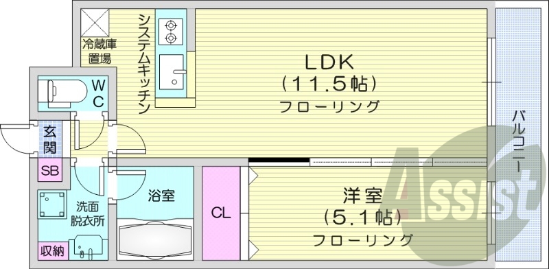 1LDK、クローゼット、床暖房、浴室乾燥機、ウォシュレット
