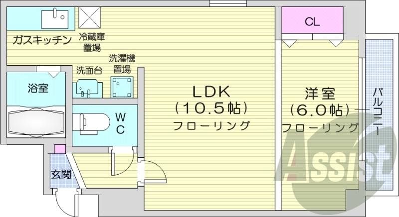 1LDK、クローゼット、バストイレ別、シューズボックス