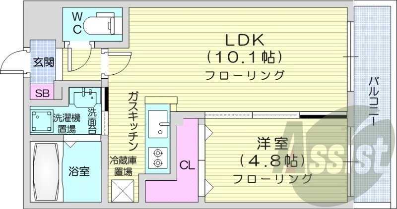1LDK、オートロック、エアコン、ネット使用料無料