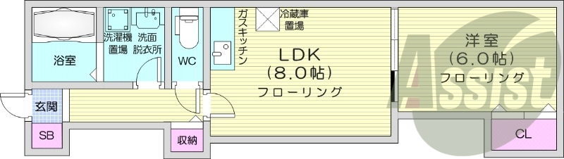 1LDK、シャワートイレ、独立洗面台、エアコン、灯油暖房